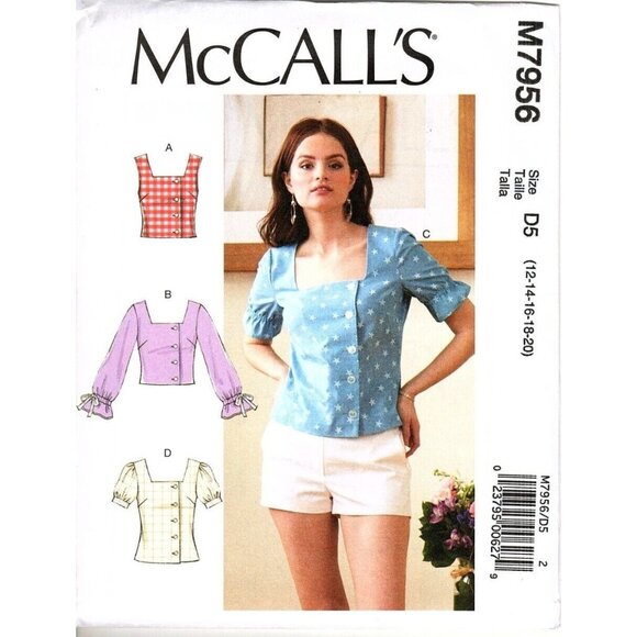 McCall's M7956 Misses 12 to 20 Button Up Top Uncut Sewing Pattern - Picture 1 of 2